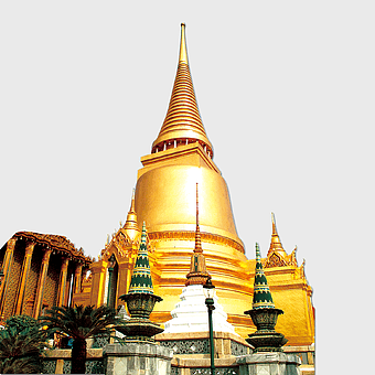 gold temple Thailand, Thai landmark architecture, historic Thai pagoda, travel to Thailand, Thai cultural heritage, Thai temple spire, Thai religious site