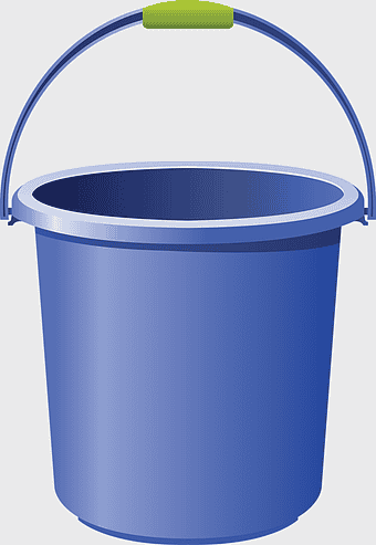 blue bucket, cartoon container, blue color object, plastic barrel, illustration bucket, green handle design, storage vessel graphic