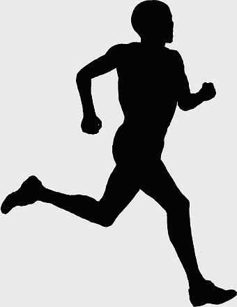 running silhouette, 5K run event, male runner icon, physical exercise routine, athletic posture, fitness activity, endurance training