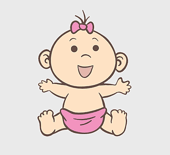 cartoon baby girl, diaper infant cartoon, baby girl in pink diaper, cute baby cartoon, baby girl illustration, infant cartoon character, happy baby art