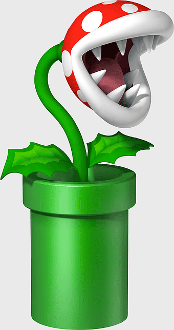 Super Mario Bros piranha plant, video game character art, green pipe mario, piranha plant flowerpot, mario series flora, gaming artwork, fantasy plant illustration