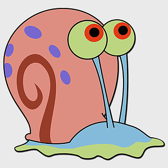 Gary the snail, SpongeBob SquarePants character, cartoon snail illustration, snail with big eyes, sea creature art, underwater life depiction, whimsical marine character