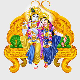Krishna and Radha painting, Hindu deities artwork, Indian divine couple illustration, spiritual art image, divine romance depiction, cultural heritage visuals, traditional iconography design, png