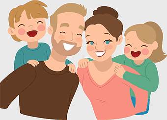 happy family illustration, family of four, happy birthday card, family tree, joyful family moments, parent-child bonding, family celebration