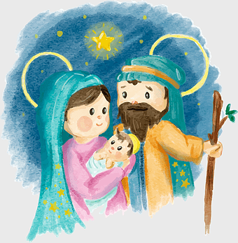 watercolor nativity scene, hand-painted Jesus birth, Mary and Joseph illustration, holy family watercolor art, religious watercolor painting, spiritual Christmas art, divine child depiction