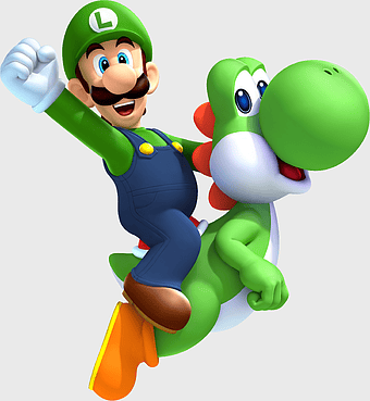 New Super Luigi U, Luigi and Yoshi, Nintendo gaming characters, Wii U games, Mario series art, video game mascots, green dinosaur companion