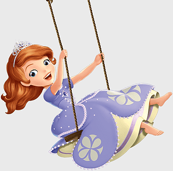 Sofia the First Princess, Disney Princess illustration, princess on swing, Sofia the First party, enchanted princess, fairy tale character, royal celebration