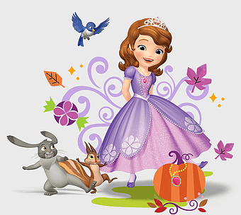 Princess Sofia Disney T-shirt, Sofia the First cartoon character, purple princess dress, Disney Princess Sofia merchandise, enchanted fairy tale art, magical royal attire, whimsical fantasy illustration