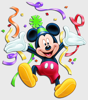Mickey Mouse birthday illustration, Minnie Mouse and Donald Duck party, happy birthday Mickey Mouse, Mickey Mouse Clubhouse celebration, Disney character party hats, festive cartoon characters, animated birthday party scene