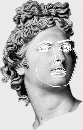 David Marble sculpture, Ancient Greek statue, monochrome aesthetics, vaporwave art, classical sculpture portrait, digital art interpretation, surreal sculpture design