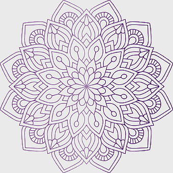 purple flower mandala, Hinduism religious art, purple floral design, mandala coloring book, spiritual symmetry, sacred geometry illustration, ornamental flower pattern