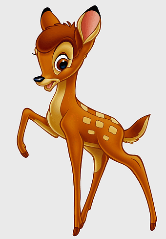 Bambi Disney character, cartoon deer illustration, wildlife cartoon art, Disney Bambi Faline Thumper, animated fawn image, classic Disney animation, forest animal depiction