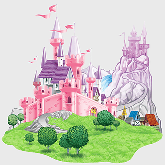 pink and purple castle, Cinderella Rapunzel Tiana Princess Castle, enchanted party, walt Disney Company, fairy tale kingdom, magical castle landscape, princess ballroom event
