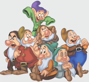 Snow White Seven Dwarfs illustration, Disney cartoon dwarfs, Snow White and the Seven Dwarfs characters, seven dwarfs friendship, classic fairy tale art, animated fantasy characters, whimsical dwarf group