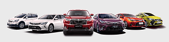 Toyota Camry models, Toyota Land Cruiser Prado lineup, Guangqi Toyota car variety, assorted Toyota vehicles, luxury compact cars, automotive exterior design, vehicle collection display