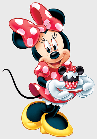 Minnie Mouse illustration, Minnie Mouse red dress, Mickey Mouse Clubhouse characters, Disney birthday party, cartoon mouse character, festive Disney art, playful Minnie Mouse
