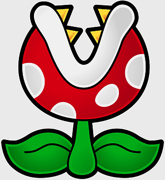 Piranha Plant, Super Mario Bros. artwork, Mario series gaming icon, Mario Bros. plant character, Nintendo game flora, cartoon carnivorous plant, video game flora design
