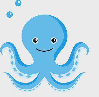 blue octopus cartoon, marine invertebrate illustration, smiling octopus character, underwater sea creature, aquatic animal art, ocean life graphic, cephalopod design