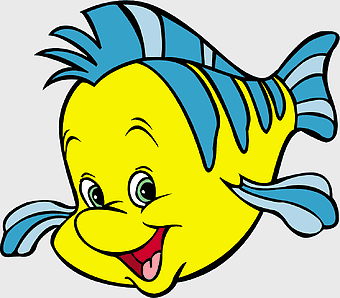 Flounder Little Mermaid, Disney Princess character, yellow fish drawing, smiley cartoon fish, underwater Disney art, animated sea creature, cheerful marine life illustration
