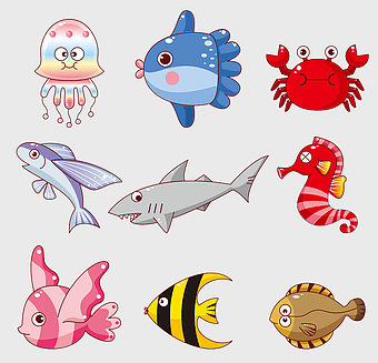 Cartoon Fish, aquatic animals, cartoon character illustrations, aquarium fish collection, underwater world graphics, sea creature, marine life animation