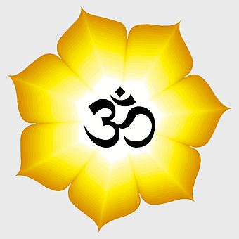 Om symbol flower, yellow lotus Om, Hinduism religious symbol, desktop Om logo, spiritual mandala art, sacred geometry flower, divine mantra icon