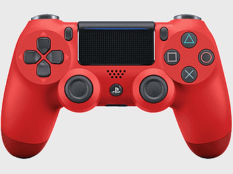 game controller, red gaming controller, PlayStation controller, wireless gamepad, ergonomic gaming device, interactive gaming accessory, console gaming peripherals, png
