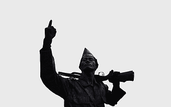 Proclamation of Indonesian Independence statue, Heroes' Day monument, national hero depiction, military figure silhouette, Indonesian historical symbol, patriotic icon representation, significant cultural landmark