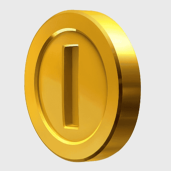 Mario Bros gold coin, New Super Mario Bros. 2 collectible, Super Mario Wii game asset, Nintendo video game symbols, gaming collectibles, yellow brass collectables, circular currency icon