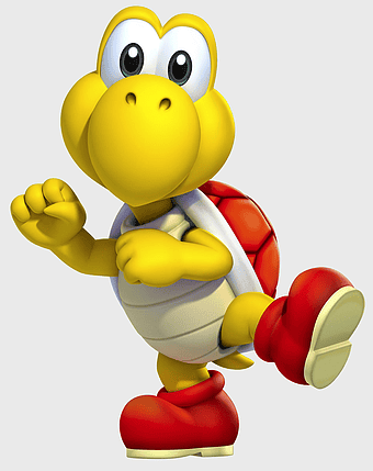 yellow koopa troopa, New Super Mario Bros. 2 character, super mario cartoon turtle, mario series mascot, animated turtle illustration, video game character design, gaming artwork