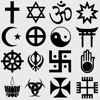 Buddhist swastika symbol, religious symbols in Buddhism, sacred Buddhism symbols, swastika in religion, spiritual iconography, faith symbols collection, religious symbols collage