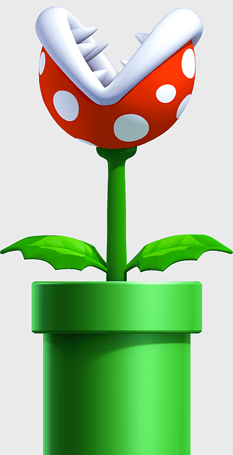 Super Mario Bros, Piranha Plant, New Super Mario Bros U, Mario flowerpot, Nintendo gaming, iconic video game character, animated plant illustration, retro gaming art