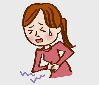 Abdominal tenderness symptoms, Major depressive disorder illustration, Menstrual cramps discomfort, Pain in cartoon character, Stomach ache visual, Female health issues, Emotional distress depiction