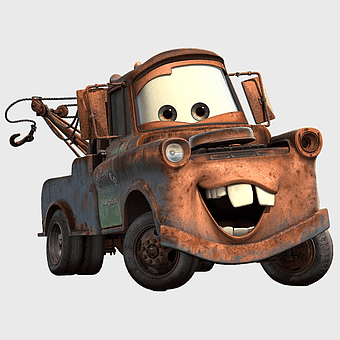 Disney Cars Tow Mater, Pixar animated film character, Mater from Cars Race-O-Rama, vintage cartoon tow truck, rustic vehicle animation, classic car-inspired animation, 완전 버전 자동차 캐릭터