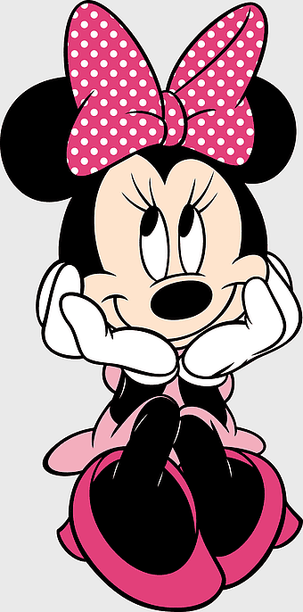 Minnie Mouse, cartoon character, pink polka dot bow, Disney art, classic Disney, iconic character, playful pose, animated illustration