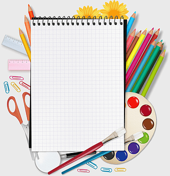 school supplies, back to school, drawing tools, art school, creative workspace, educational materials, stationery set