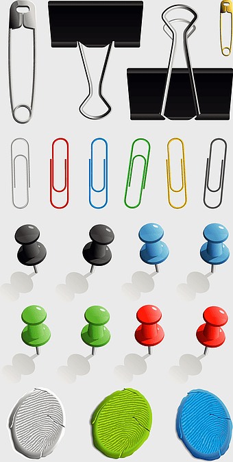 paperclip assortment, colorful pushpins, office stationery tools, assorted paper clips, desk organization accessories, stationery supplies collection, decorative office clips