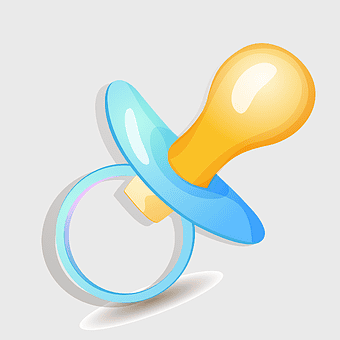 cartoon baby pacifier, blue and orange pacifier illustration, cartoon pacifier, baby toys, infant soother design, colorful baby accessories, playful baby items