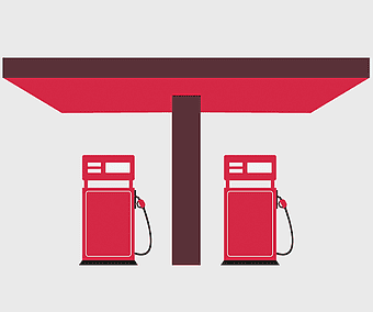Pertamina gas station, Pertamax fuel pumps, red fuel dispensers, Indonesian petroleum station, fuel station branding, energy retail outlet, automotive refueling point