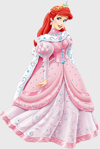 Ariel in pink gown, Disney Princess Ariel illustration, The Little Mermaid costume design, Ariel's royal dress, fairy tale princess attire, enchanted mermaid fashion, fantasy character art