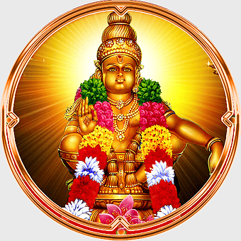 Sabarimala Ayyappan Swami, Hindu deity Ganesha, Lord Mahadeva temple, bhakti mantra, divine idol, spiritual iconography, sacred art illustration