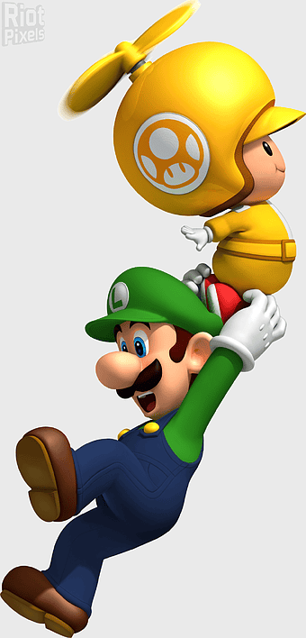 Luigi and Paratroopa, New Super Mario Bros. Wii art, Wii video game characters, Nintendo gaming mascots, Mario series artwork, Super Mario cartoon figure, Yellow shell illustration