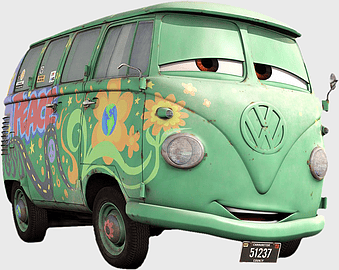 Fillmore Car, Volkswagen Type 2, Pixar Cars, van, hippie van, animated vehicle, classic minibus design