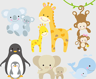 Giraffe Infant Illustration, cartoon Animals, cute Animals, animal Figure, baby animal collection, wildlife nursery art, playful animal characters