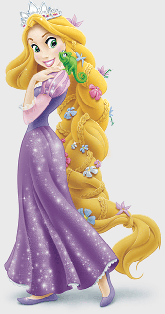 Rapunzel Disney Princess, Tangled action figure, purple princess dress, Pascal chameleon, cartoon character art, fantasy kingdom, enchanted hair accessory