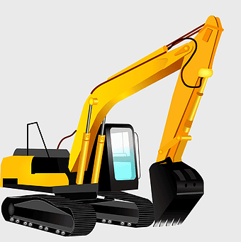 cartoon excavator, construction site vehicle, heavy machinery illustration, yellow construction equipment, animated construction tools, excavator graphic design, cartoon construction machinery