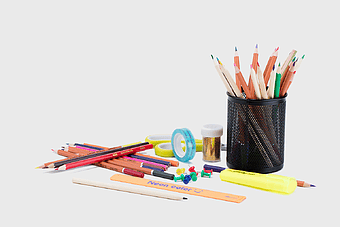 school supplies variety, pencil case stationery, color lead materials, high school education tools, creative learning tools, office stationery essentials, back to school essentials