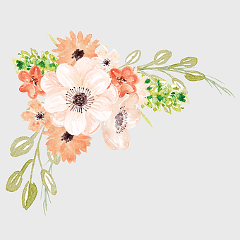 watercolor flower arrangement, white and orange watercolor flowers, watercolor floral design, hand-painted flower bouquet, botanical illustration, floral art, pastel flower painting