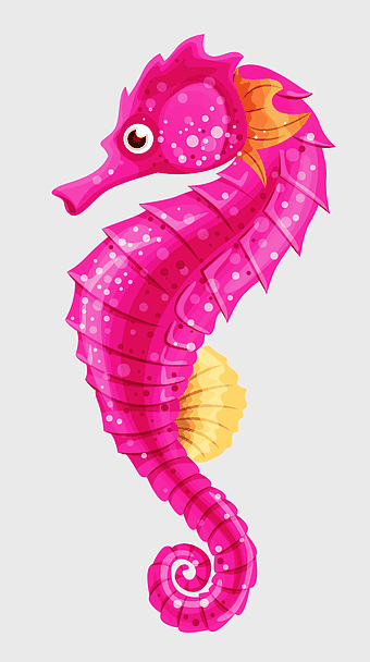 seahorse illustration, pink seahorse drawing, syngnathiformes animal, magenta marine creature, underwater fantasy art, oceanic wildlife sketch, vibrant aquatic life