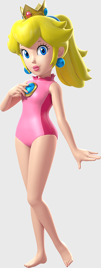 Super Princess Peach, Nintendo swimwear character, Mario Bros cartoon princess, Super Mario Galaxy figurine, cute video game dolls, fantasy character art, princess peach in swimwear