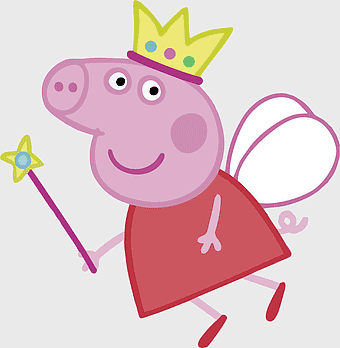 fairy Peppa Pig, Daddy Pig Princess, cartoon pig character, pink fairy costume, magical wand, children's animation, fantasy theme
